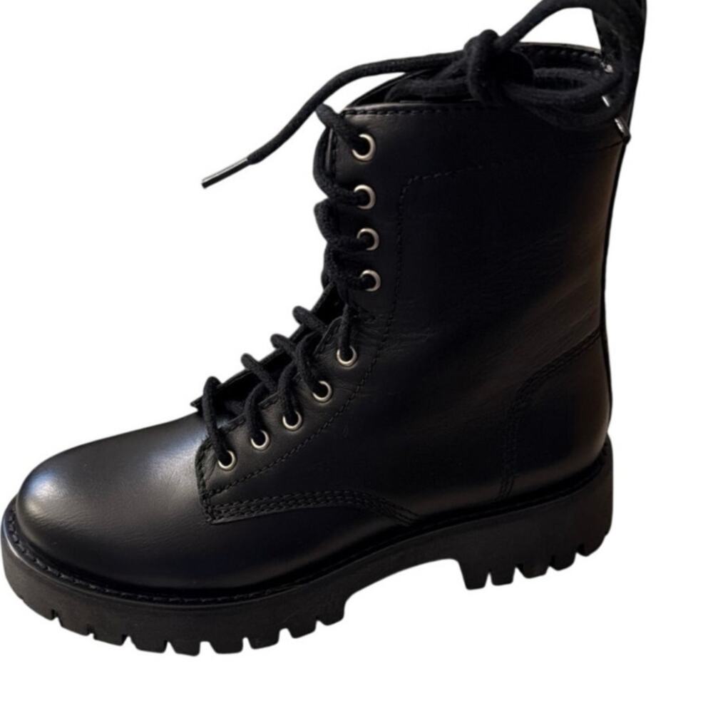 Steve Madden Leather Black Platform Combat Boots Lug Sole size 7